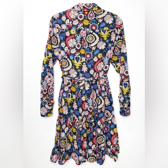 BODEN Flower Paisley Print Shirt Button Down Mini Dress Western Tie Belt Pockets - Picture 3 of 9